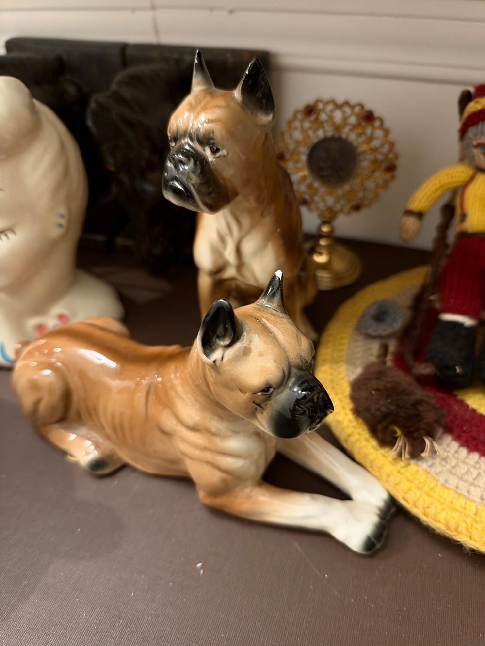 Porcelain Boxer Dog Figurine - Tan and Black Home Accent